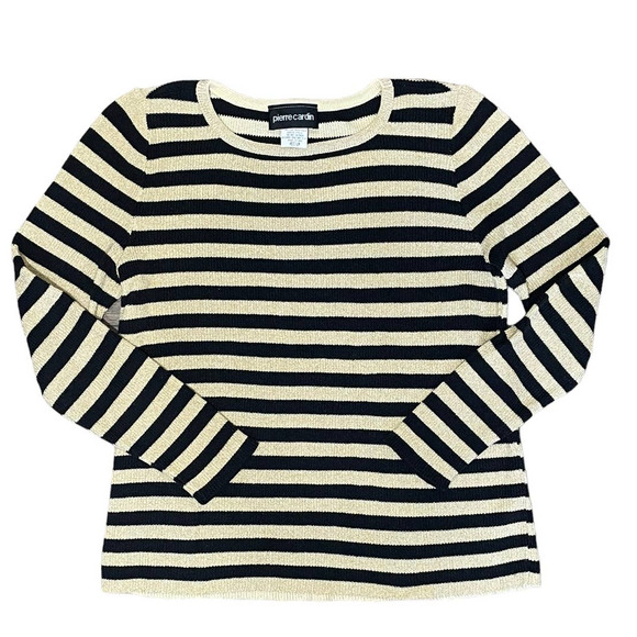 Pierre Cardin Vintage Black and Metallic‎ Gold Scoop Neck Sweater Women's Medium - Picture 1 of 8